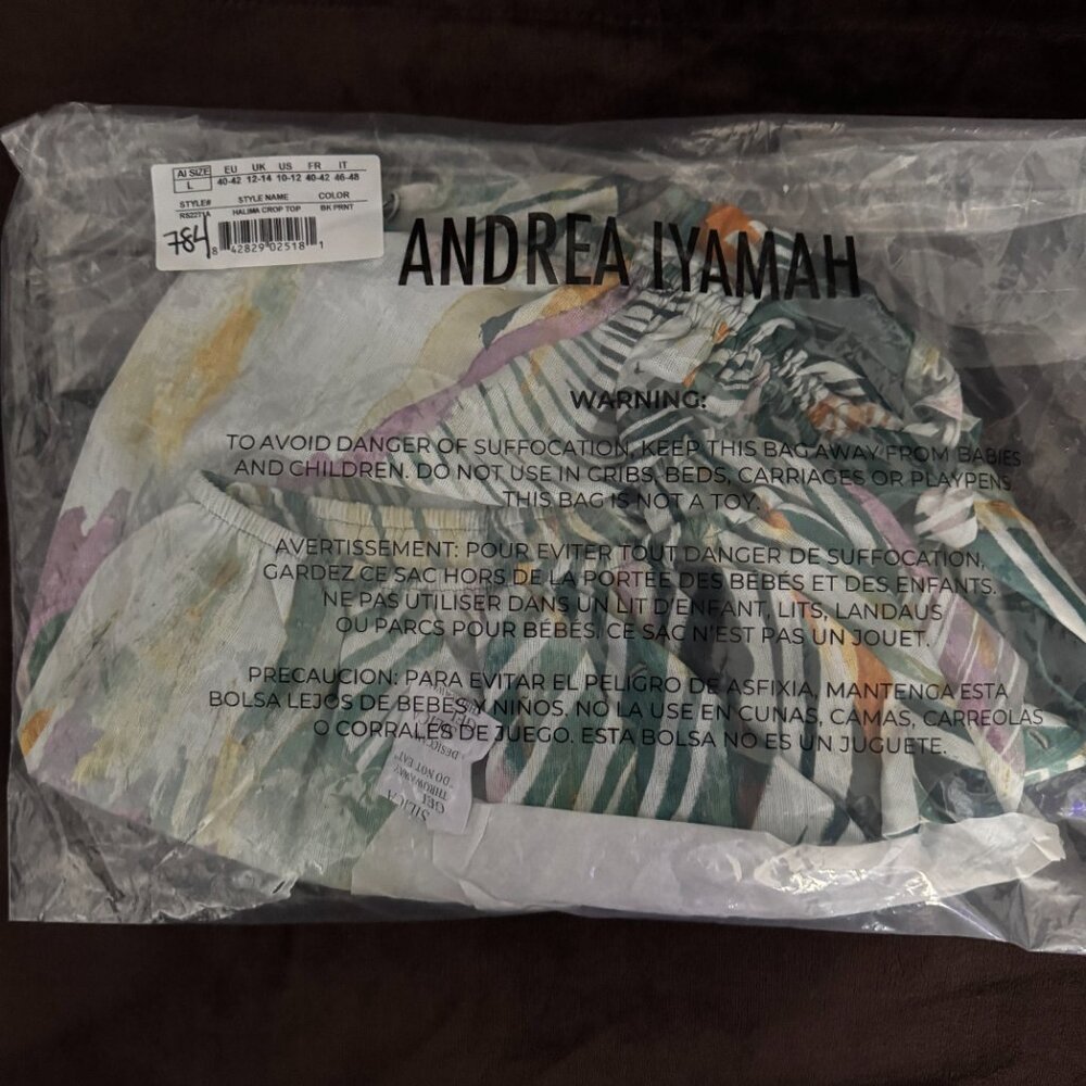 ANDREA IYAMAH HALIMA ABSTRACT BARK CROPPED TOP NWT, Size L - Picture 14 of 17